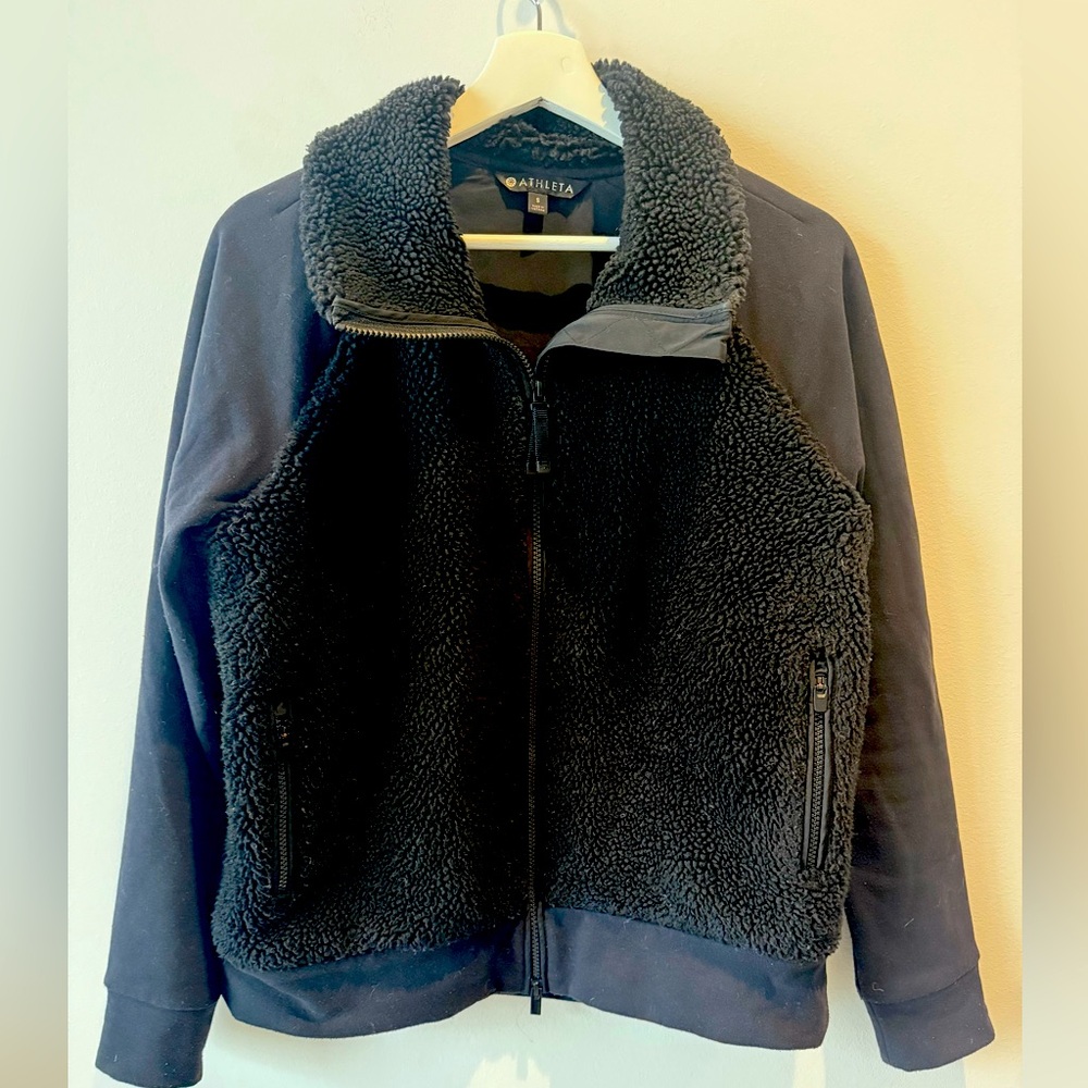 Athleta Range Black Sherpa Bomber Full Zip Jacket Medium